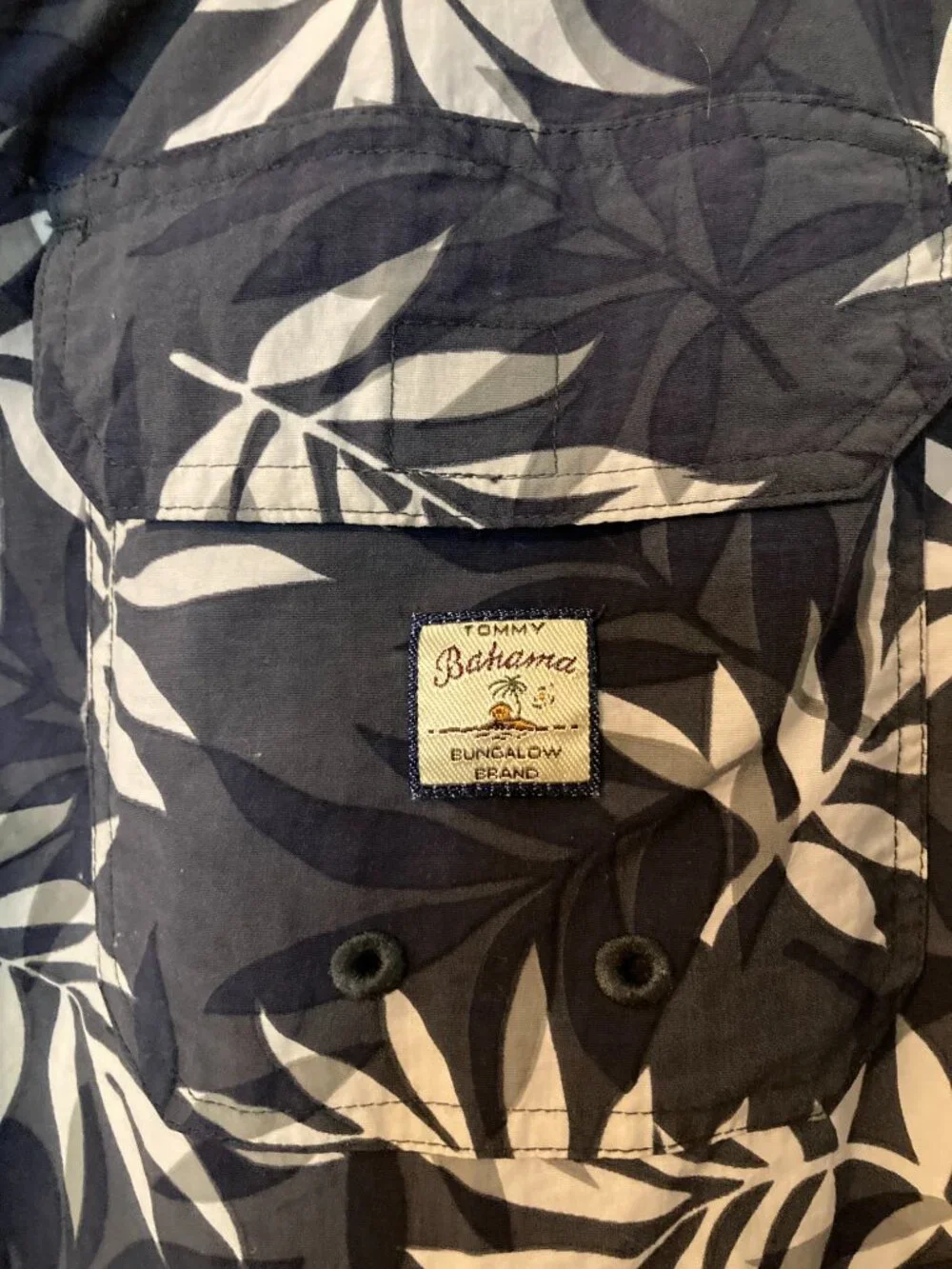 Vintage Tommy Bahama Men's Dark Blue Palm Leaf Print Swim Trunks - Size XXL